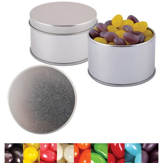 Corporate Colour Mini Jelly Beans in Silver Round Tins